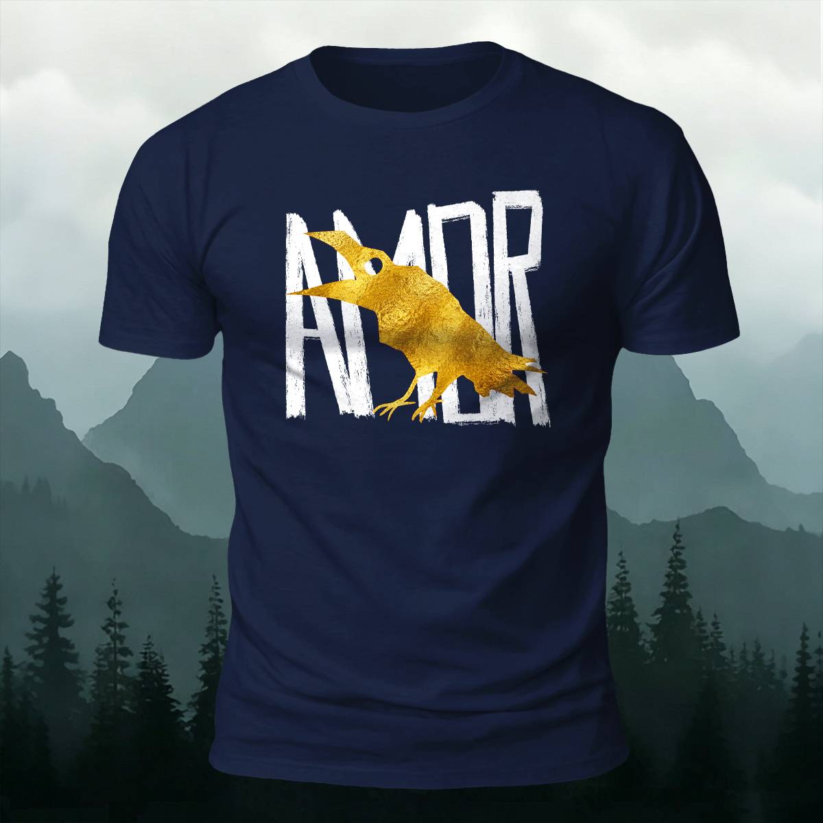 Vintage AMOR Lettering Golden Raven Casual Cotton Tee