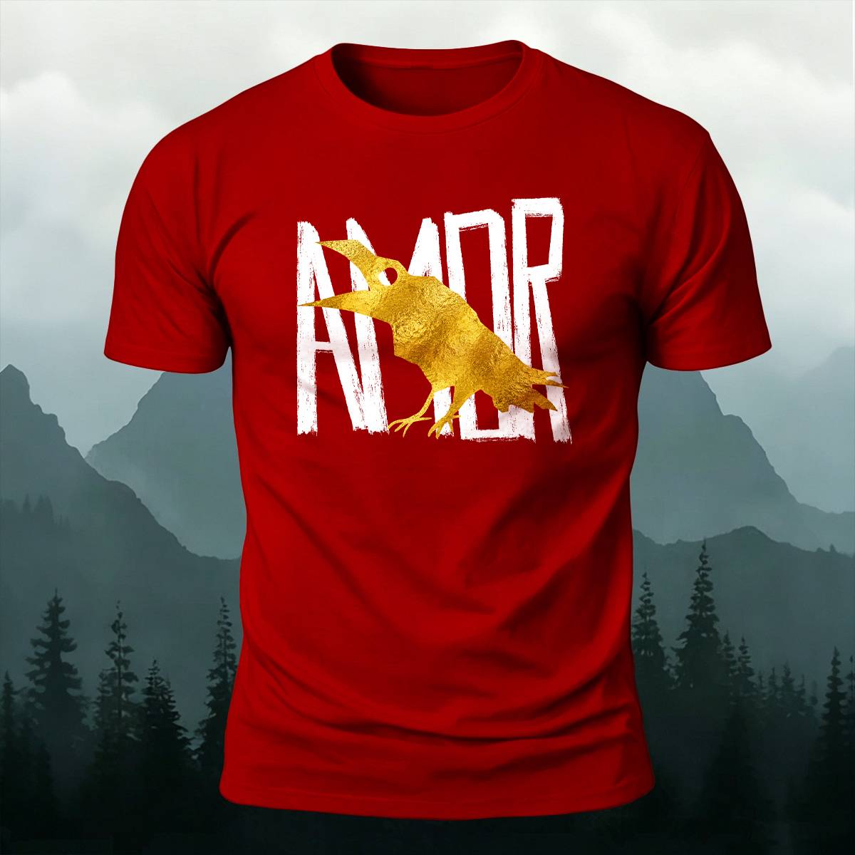 Vintage AMOR Lettering Golden Raven Casual Cotton Tee
