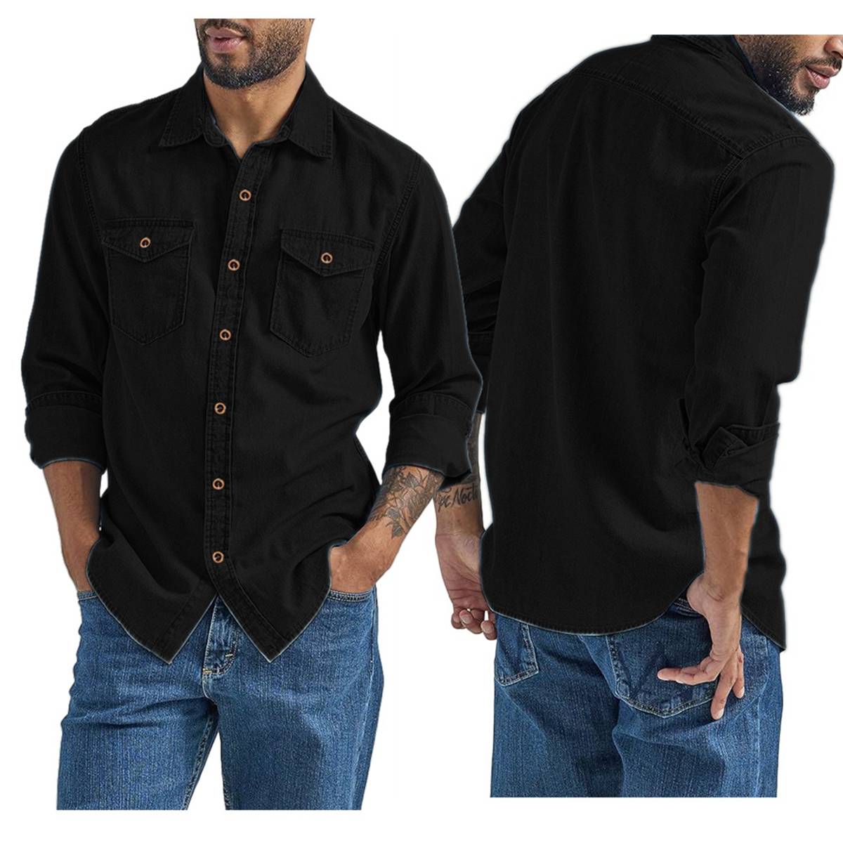 Men's Denim-Like Long Sleeve Button Down Shirt