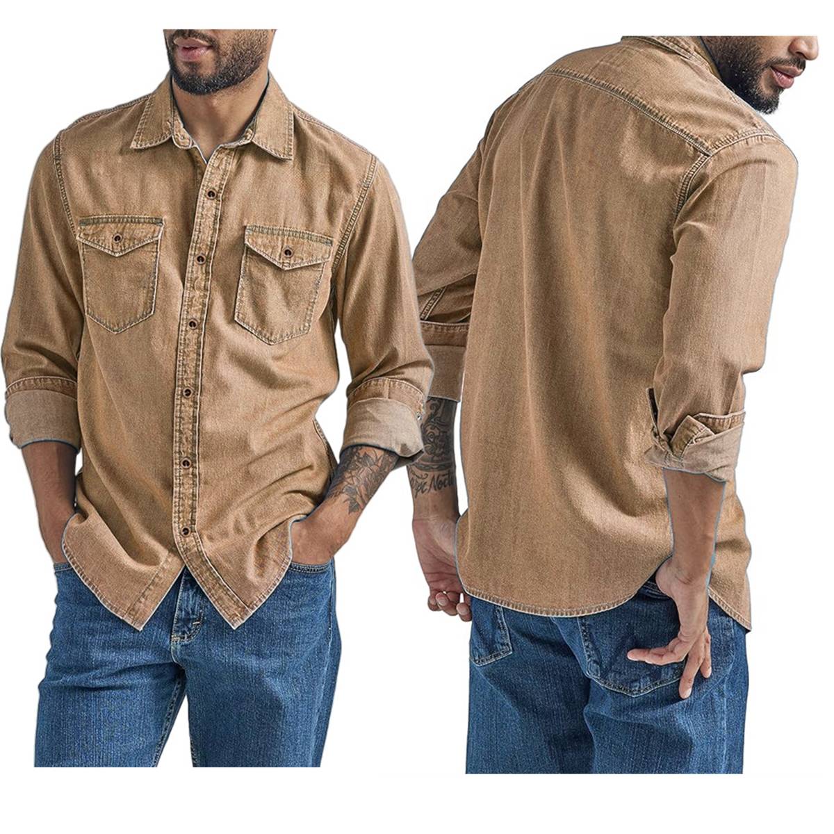 Men's Denim-Like Long Sleeve Button Down Shirt