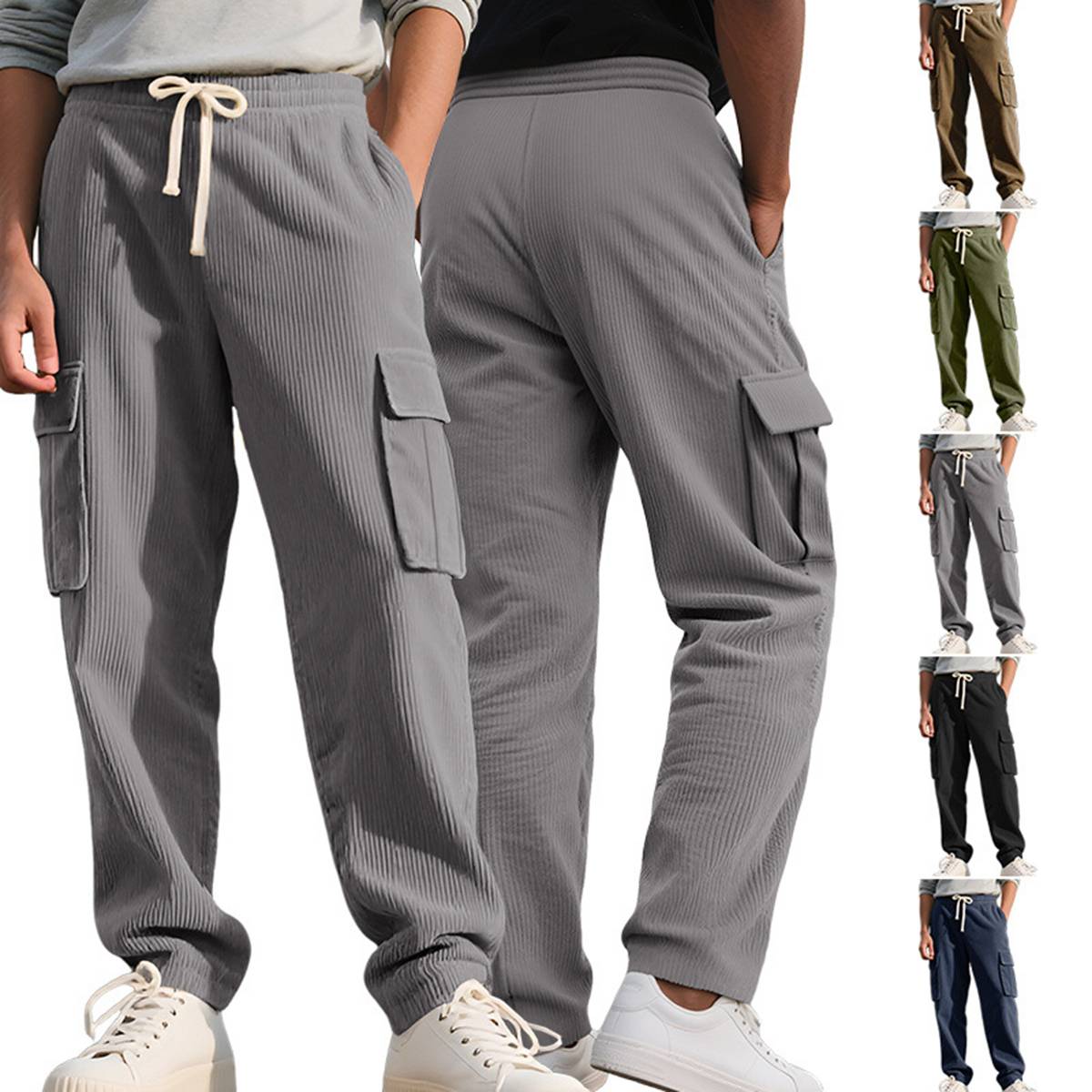 Men's Corduroy Multi-Pocket  Casual Jogger Pants