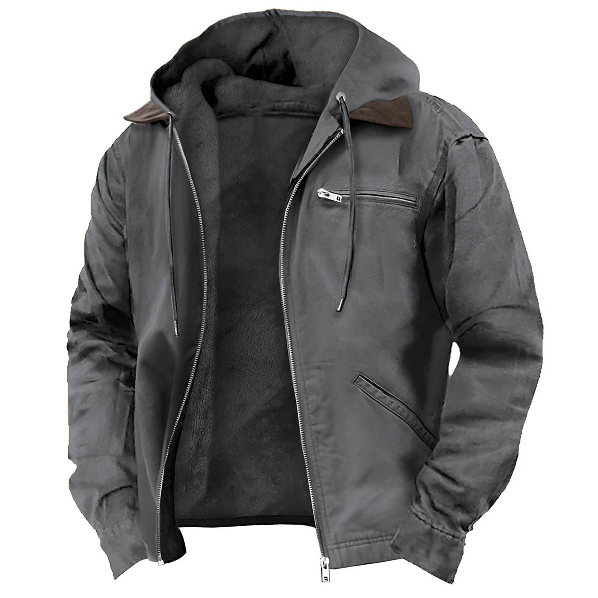 Solid Color Casual Fleece Lined Hooded Jacket Coat