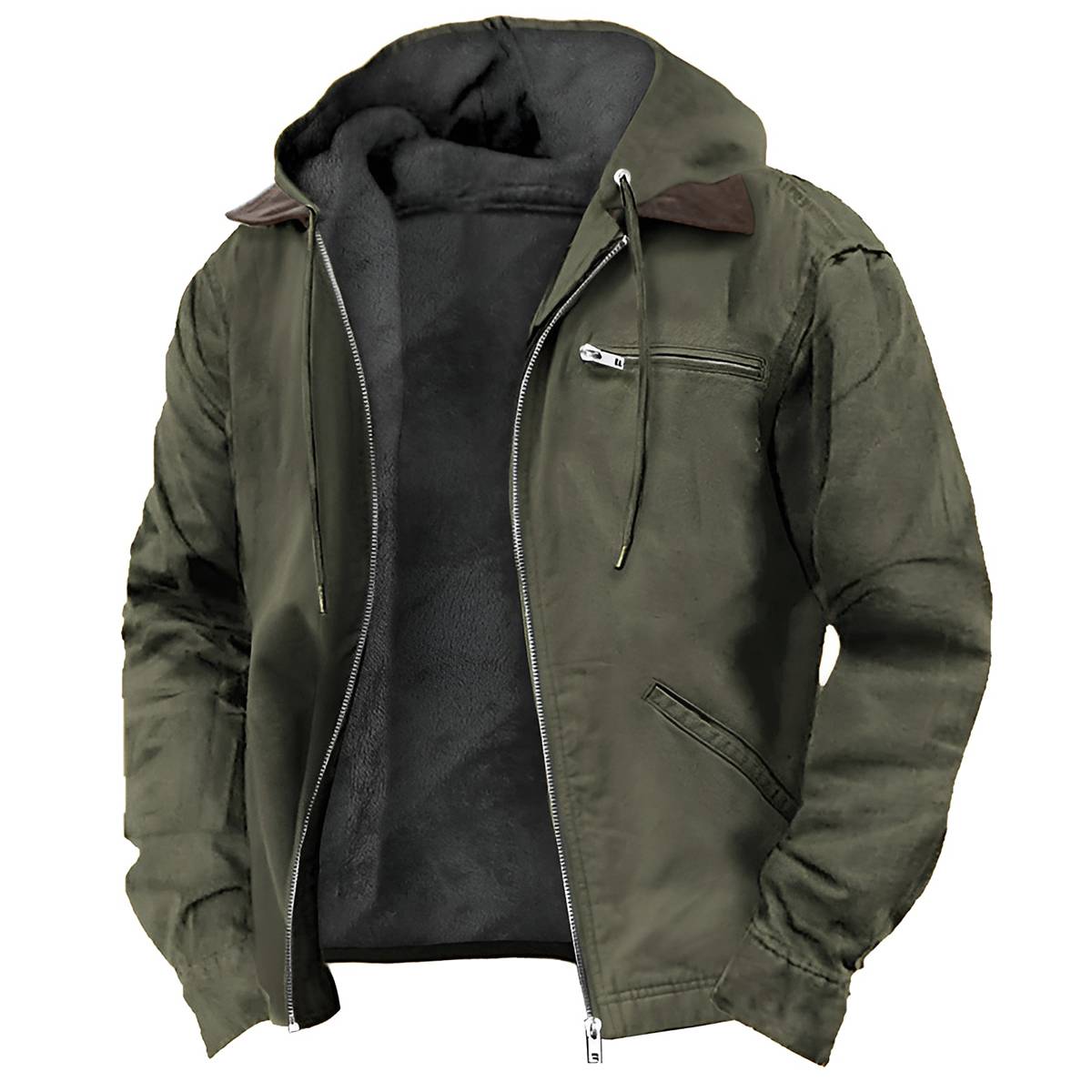 Solid Color Casual Fleece Lined Hooded Jacket Coat