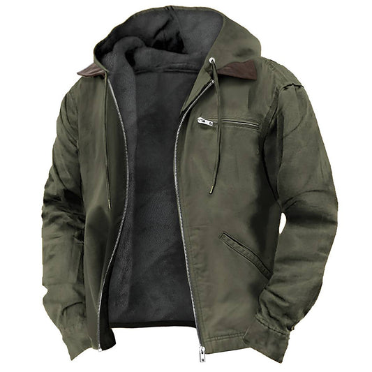 Solid Color Casual Fleece Lined Hooded Jacket Coat