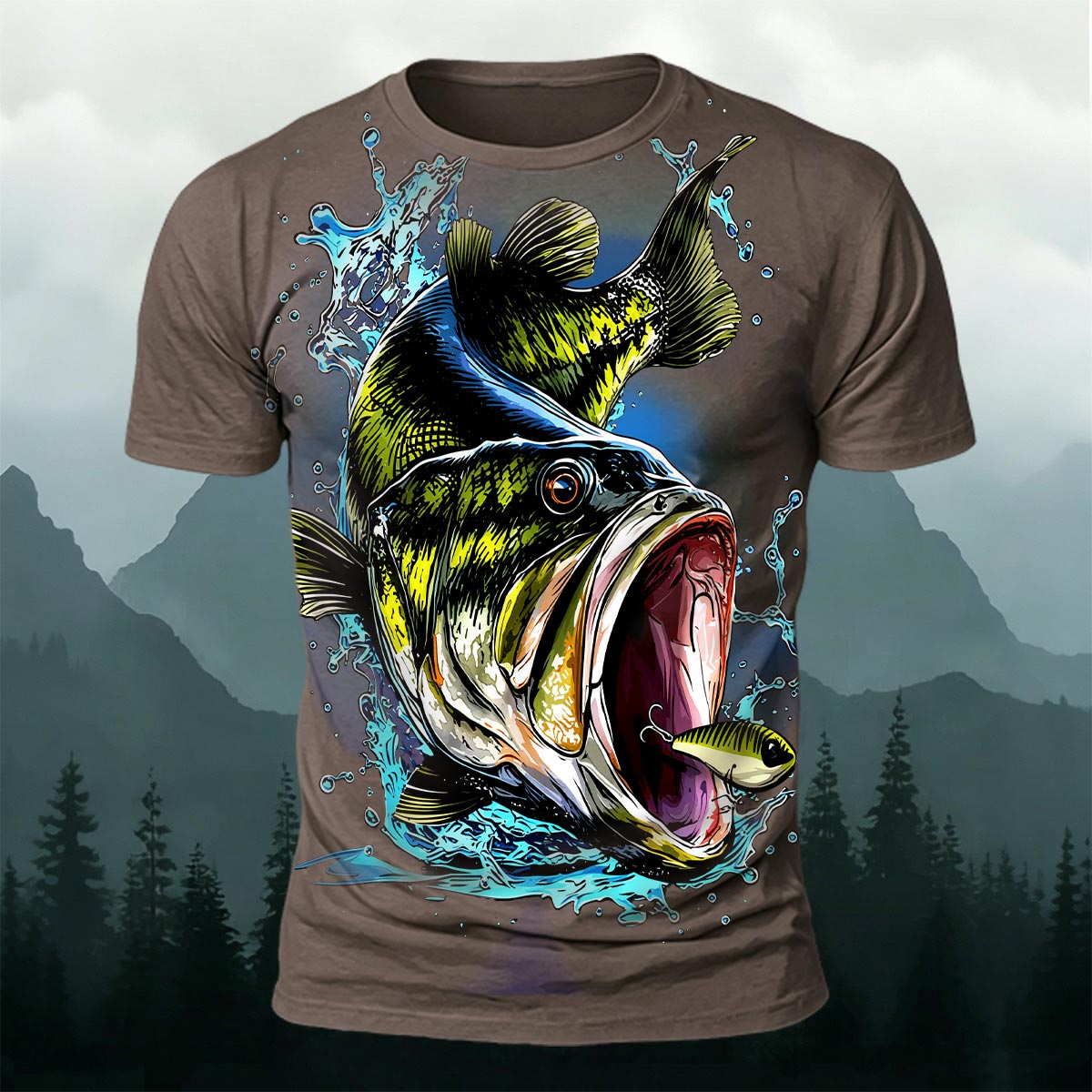 昇華印刷 ジャンプするバス アウトドアフィッシングTシャツ