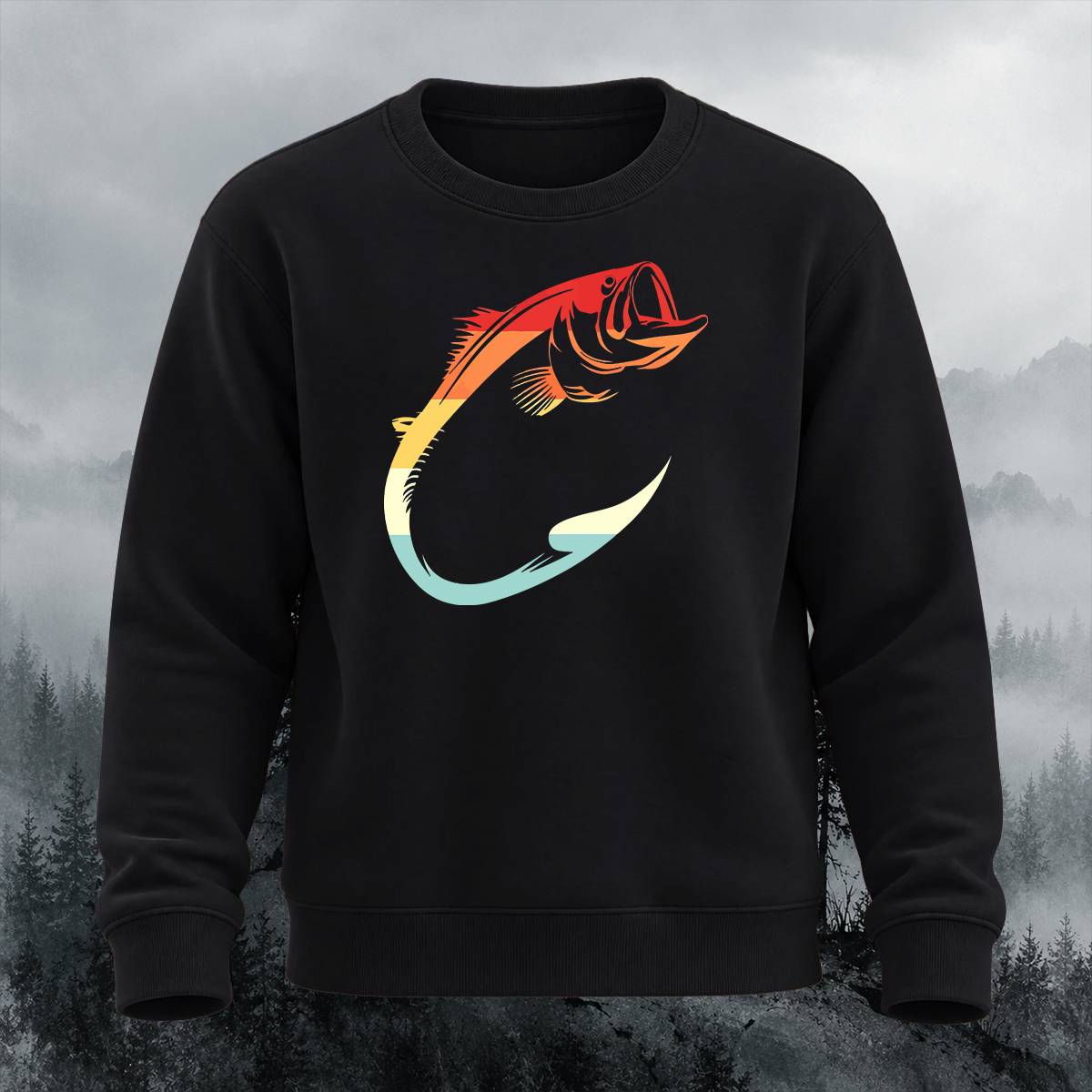 Retro Sunset Bass Fish Graphic Crewneck Sweatshirt