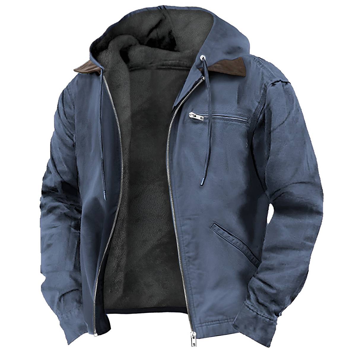 Solid Color Casual Fleece Lined Hooded Jacket Coat