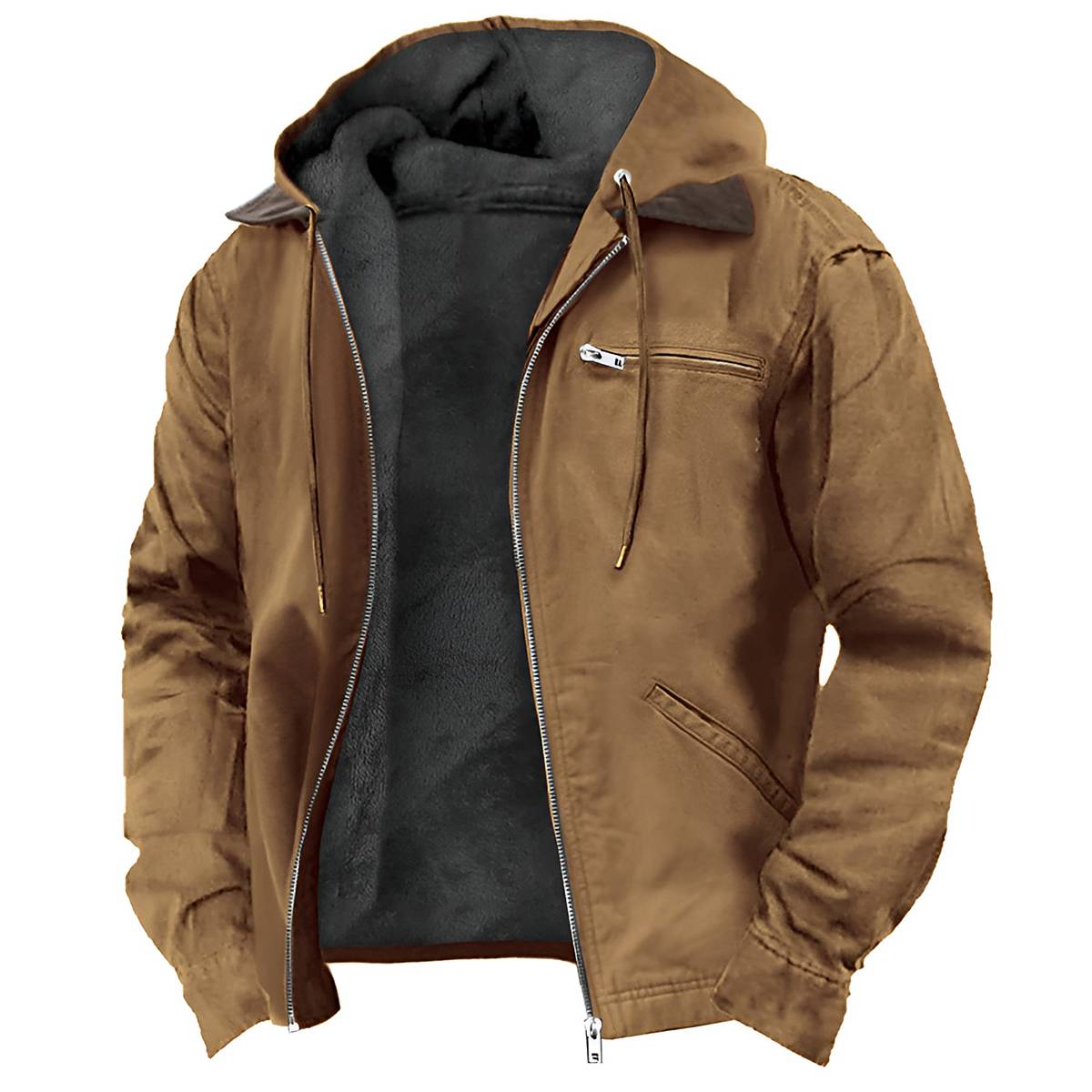 Solid Color Casual Fleece Lined Hooded Jacket Coat